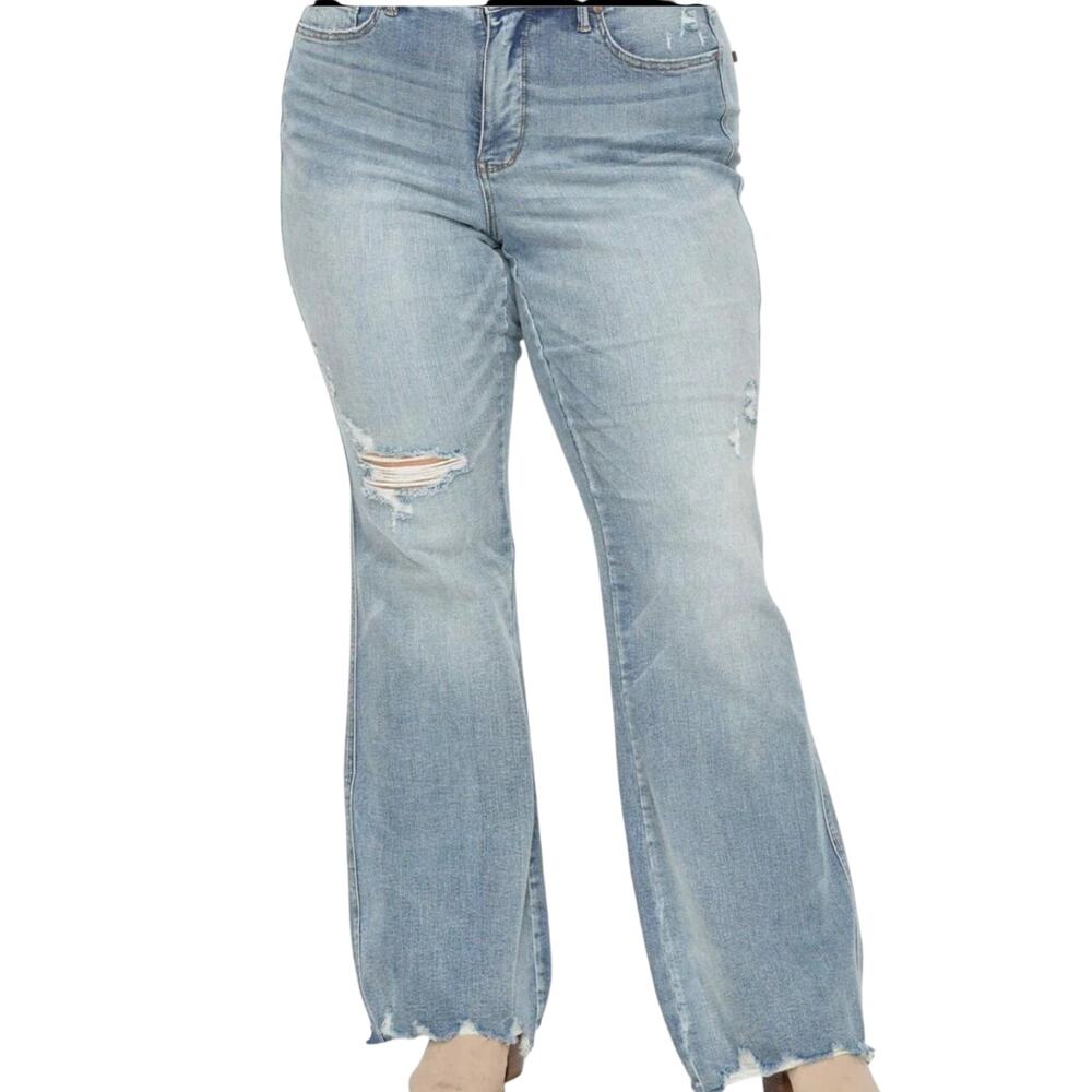 Judy Blue Womens Mid Rise Tummy Control Destroy Flare Denim Jeans Size 18W NWT
